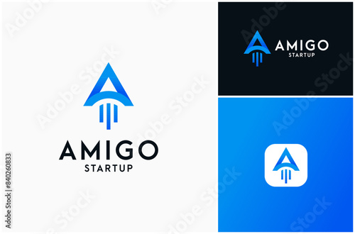 Letter A Startup Launch Fly Rocket Boost Speed Fast Innovation Vector Logo Design Illustration