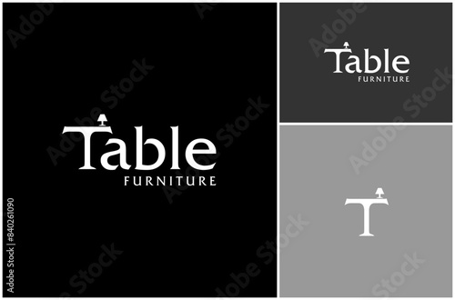 Table Desk Wooden Furniture Furnishing Wordmark Text Logotype Vector Logo Design Illustration