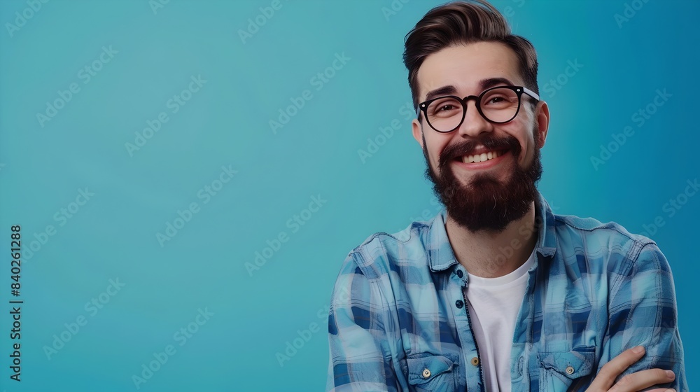 Confident Young Business Professional Smiling on Blue Background Confident Young Business Professional Smiling on Blue Background