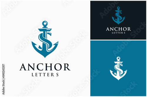 Letter S Initial Anchor Nautical Cruise Ship Yacht Vessel Harbor Vector Logo Design Illustration