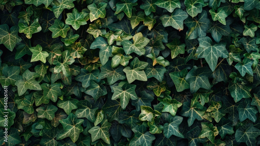 A wall covered in ivy, with leaves in various shades of green creating a dynamic texture A wall covered in ivy, with leaves in various shades of green creating a dynamic texture