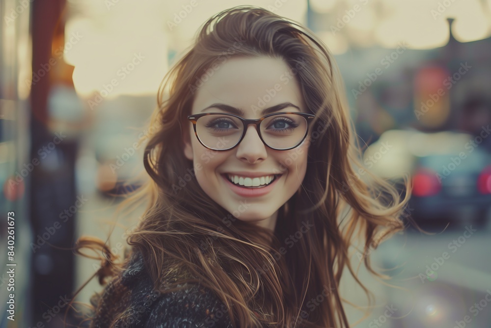 Young Woman Portrait, Smiling, Urban Street Young Woman Portrait, Smiling, Urban Street