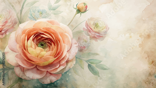 Vintage ranunculus flower watercolor background © Fauzi Arts
