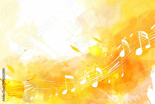 A pastel watercolor background with musical notes and space for text