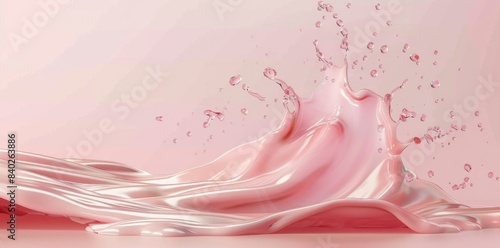 Pastel pink liquid pours elegantly on a matching surface.