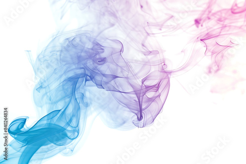 A mesmerizing display of colored smoke swirling gracefully against a pristine white background, creating a captivating visual effect.