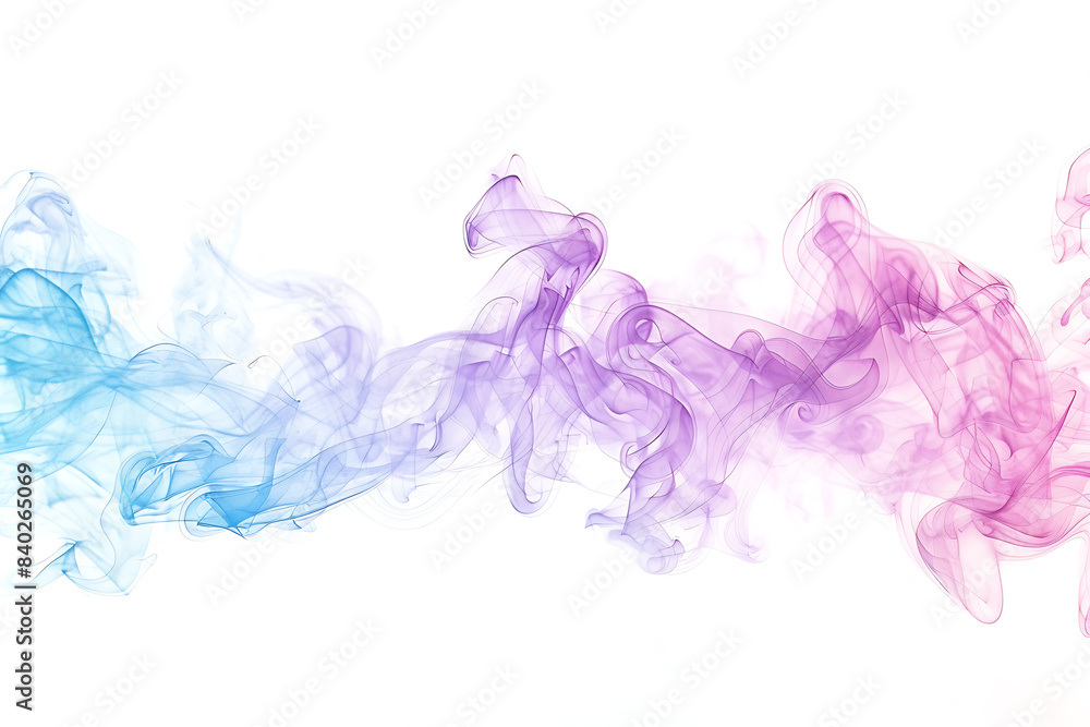 Fototapeta premium A mesmerizing display of colored smoke swirling gracefully against a pristine white background, creating a captivating visual effect.