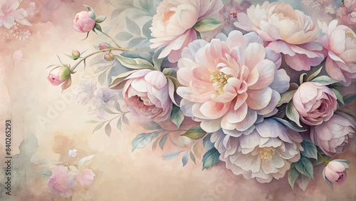 Vintage peonies flower watercolor background
