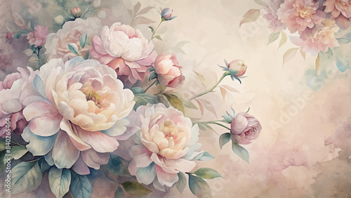 Vintage peonies flower watercolor background