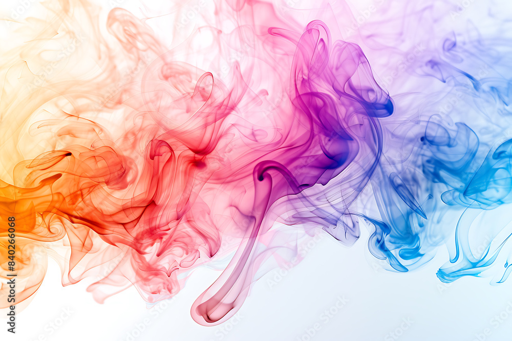 A mesmerizing display of colored smoke swirling gracefully against a pristine white background, creating a captivating visual effect. A mesmerizing display of colored smoke swirling gracefully against a pristine white background, creating a captivating visual effect.