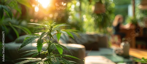 Lush Green Cannabis Plant Growing in a Sunny Outdoor Space photo
