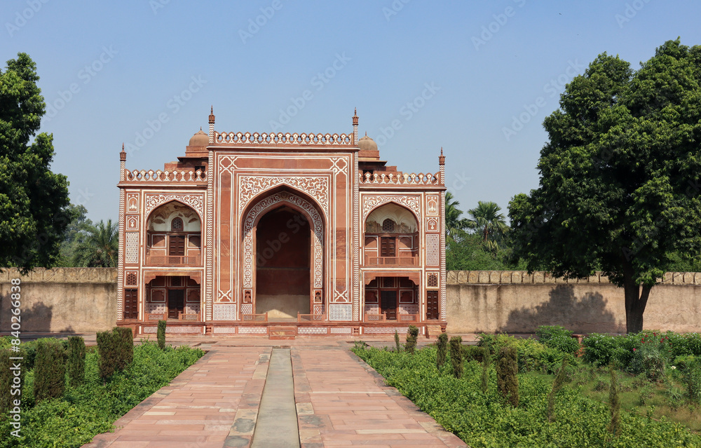 An Eye catching view of a Facade of the famous Baby Taj mahal or 'Itmad-ud-daula', a mausoleum built by 'Nur Jahan' in memory of her father at Agra, India.. An Eye catching view of a Facade of the famous Baby Taj mahal or 'Itmad-ud-daula', a mausoleum built by 'Nur Jahan' in memory of her father at Agra, India..