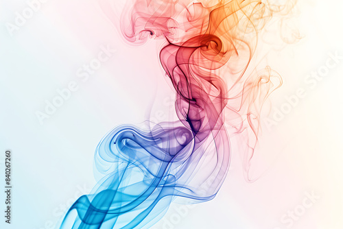 A mesmerizing display of colored smoke swirling gracefully against a pristine white background, creating a captivating visual effect.
