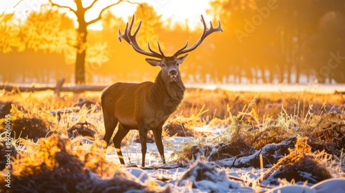 Moose in the forest at sunset