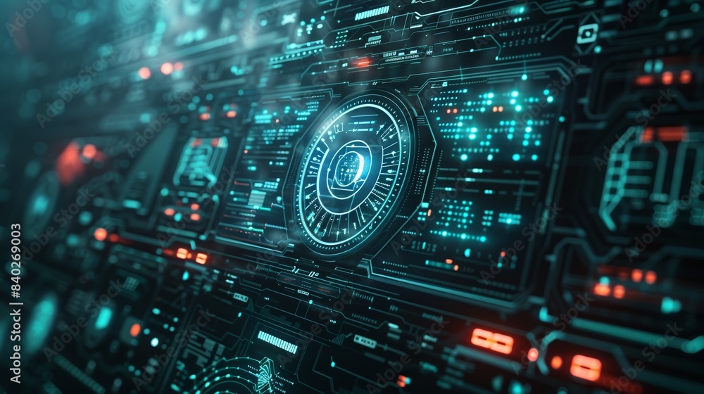Futuristic interface with digital technology elements and HUD (heads-up display). Perfect for sci-fi themes, technology, and cyber concepts. Futuristic interface with digital technology elements and HUD (heads-up display). Perfect for sci-fi themes, technology, and cyber concepts.