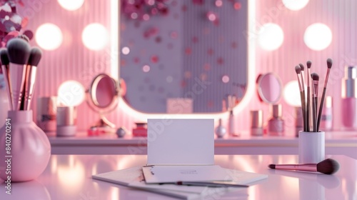 Glamorous Bridal Beauty Professional Makeup Studio with Elegant Business Cards and Luxe Lighting