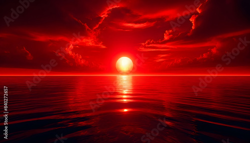Vivid red sunset over calm summer ocean with glowing sun on the horizon © Massimo Todaro