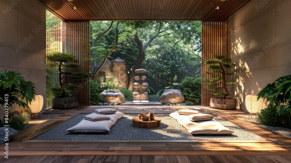 Fototapeta premium Tranquil Wellness Sanctuary Business Cards Herbal Teas and Meditation at Luxury Spa Retreat