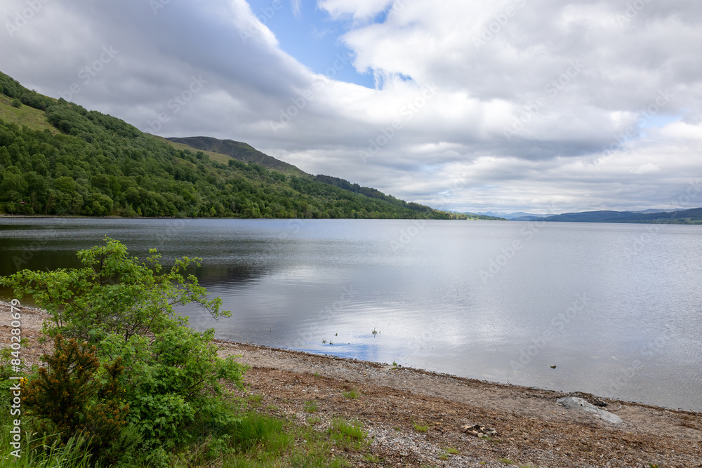 View of Loch Rannoch in Perthshire Scotland on an overcast spring day