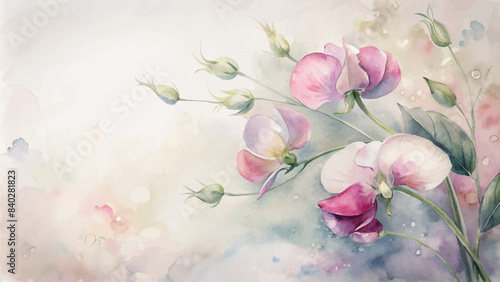 Beautiful watercolor sweet peas flower background
