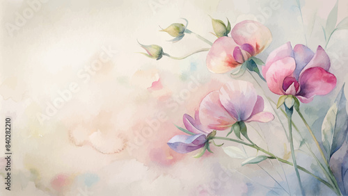 Beautiful watercolor sweet peas flower background