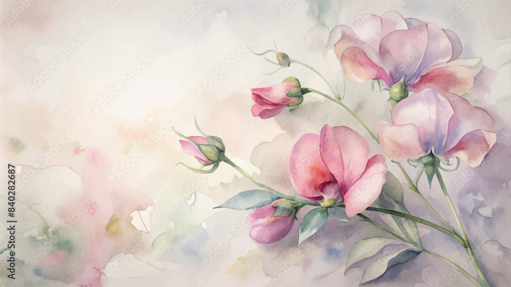 Beautiful watercolor sweet peas flower background Beautiful watercolor sweet peas flower background