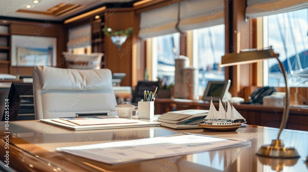 Seafaring Dreams Luxury Yacht Charter Office with Business Cards Model Yachts and Nautical Charts Seafaring Dreams Luxury Yacht Charter Office with Business Cards Model Yachts and Nautical Charts