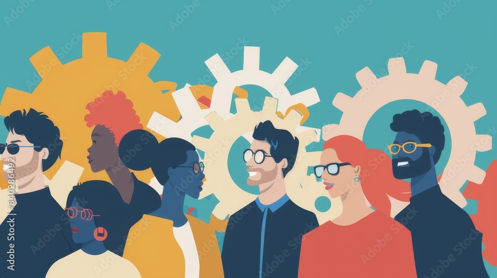 Diverse team of professionals collaborating on a project with synergy and efficiency Diverse team of professionals collaborating on a project with synergy and efficiency