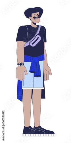 Upset hispanic man 2D linear cartoon character. Young offended latin male in casual clothes isolated line vector person white background. Guy with negative emotions color flat spot illustration