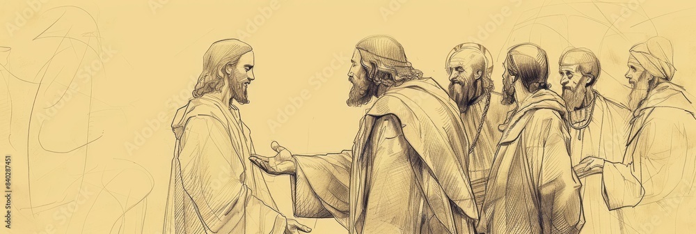 Obraz premium Biblical Illustration of Jesus' Lesson on the Word of God, Emphasizing Its Power and Authority,Christian banner