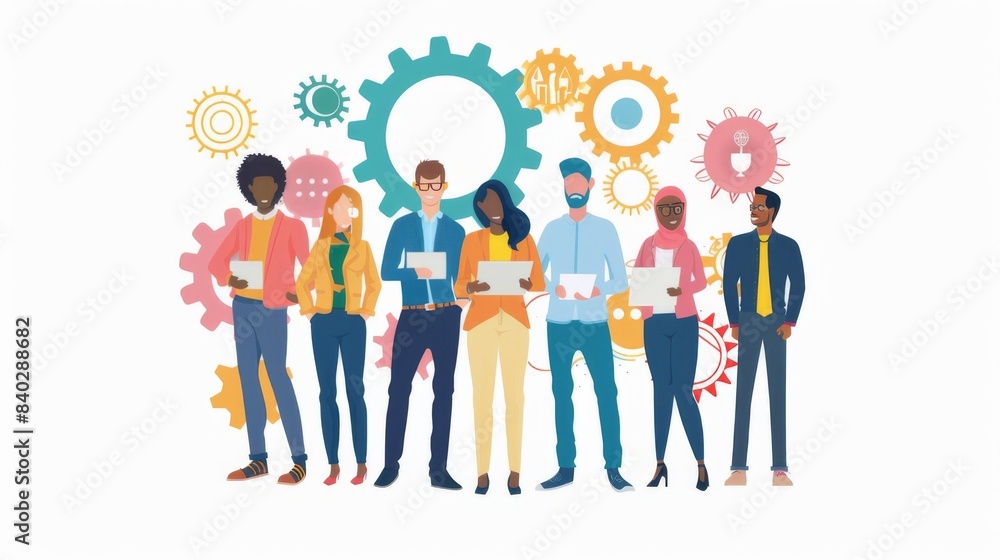 Diverse team of professionals collaborating on a project with synergy and efficiency Diverse team of professionals collaborating on a project with synergy and efficiency