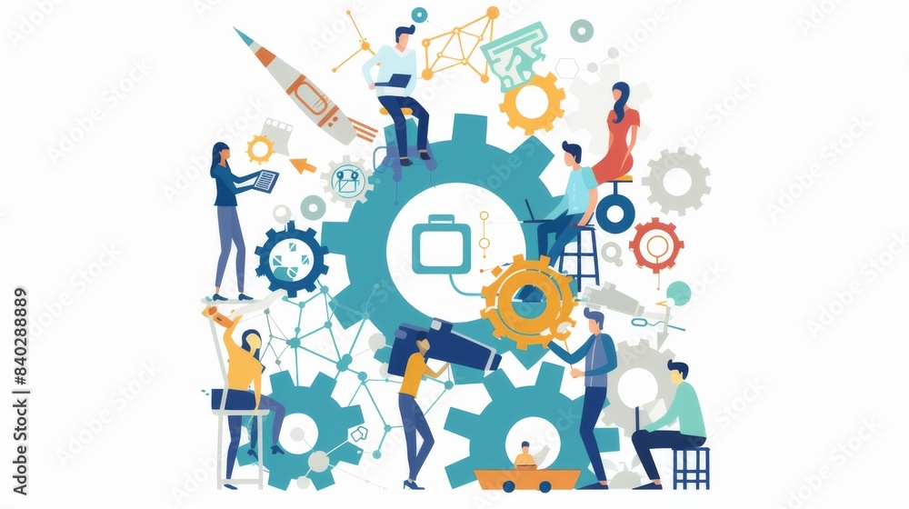 Diverse team of professionals collaborating on a project with synergy and efficiency Diverse team of professionals collaborating on a project with synergy and efficiency