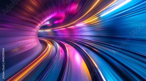 Colorful speed motion in a futuristic tunnel, cinematic style, high resolution digital photography, clean sharp focus © patpongstock