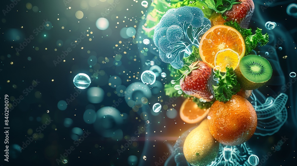 ภาพประกอบสต็อก Xray illustration of watersoluble vitamins absorption, B