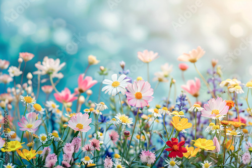 Field is bursting with vibrant wildflowers  creating a cheerful and colorful sight