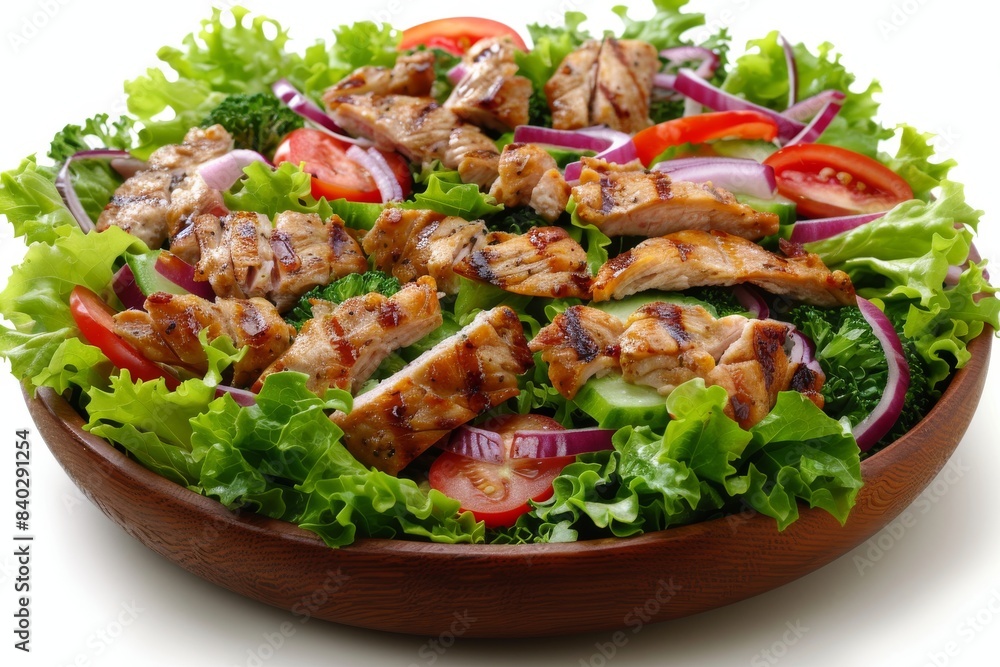 Fresh chicken salad with mixed greens and cherry tomatoes, showcasing the vibrant colors and healthy ingredients, perfect for food photography and healthy eating enthusiasts Fresh chicken salad with mixed greens and cherry tomatoes, showcasing the vibrant colors and healthy ingredients, perfect for food photography and healthy eating enthusiasts