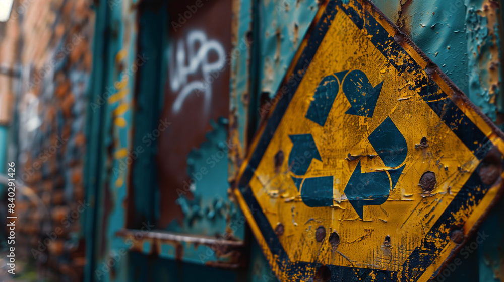 recycle concept logo on metal recycle concept logo on metal