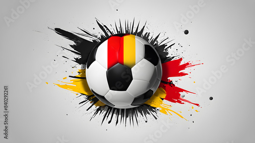 Generative AI. The symbolic power of success and victory. Classic soccer ball (football) has black and white color on Germany flag.
