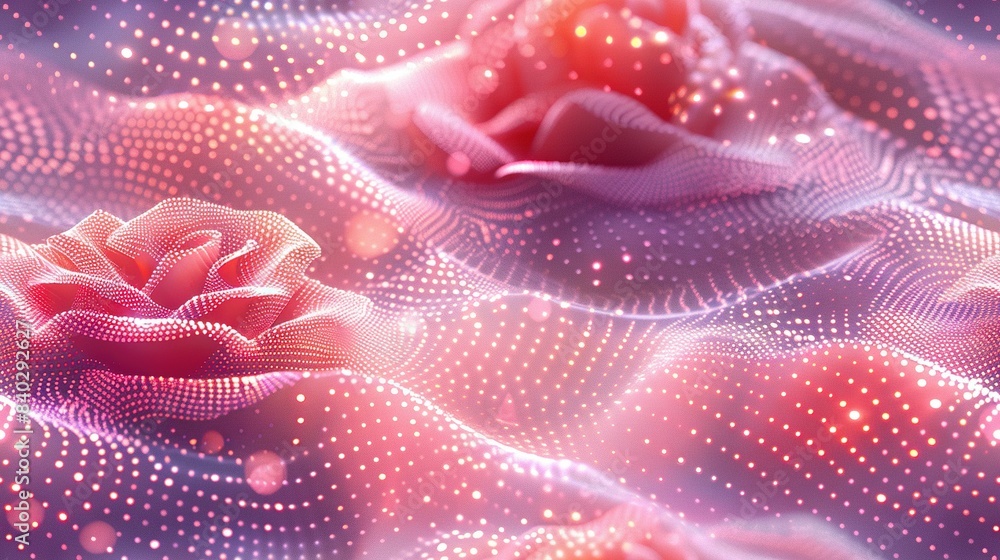 Pink rose in purple-pink background surrounded by circles & dots Pink rose in purple-pink background surrounded by circles & dots
