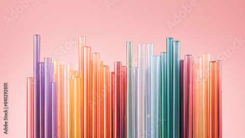 Colorful Array of Glass Tubes Vibrant and Transparent Cylinders Arranged in a Harmonious Pattern, Showcasing Bright Hues and Clear Material on a Smooth Surface Wallpaper Digital Art Poster Brainstorm © Korea Saii