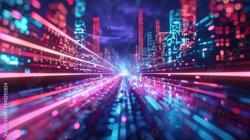 Futuristic Neon highway in a digital environment abstract background  generative AI