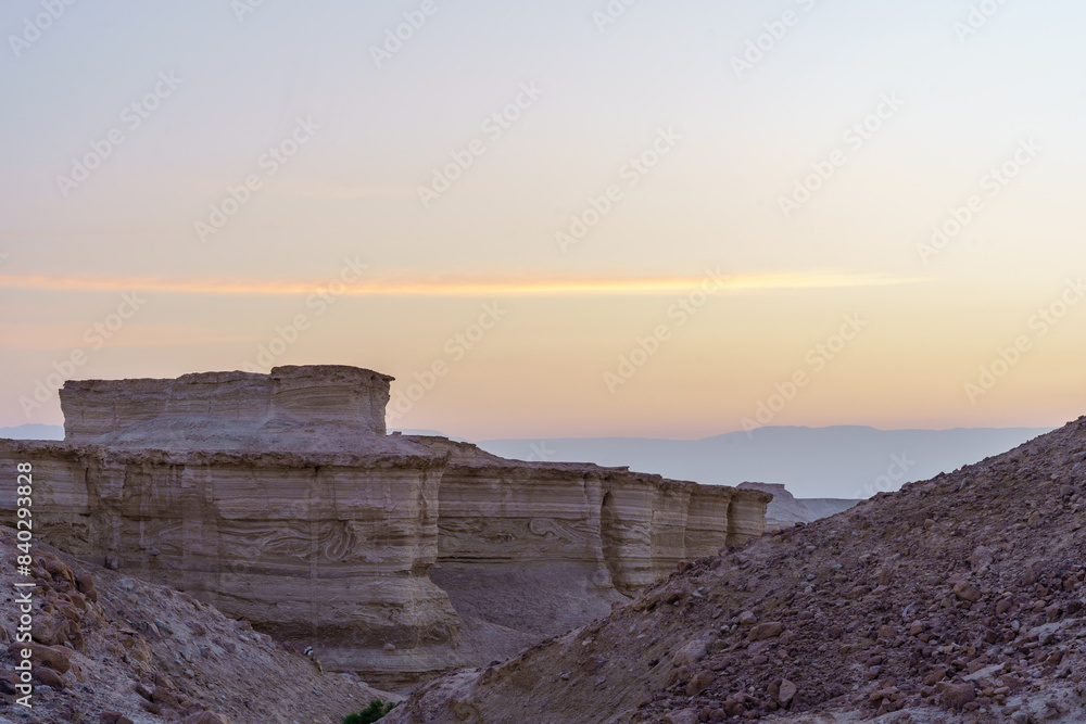 Sunsrise view of the Masada Marls rocks formation