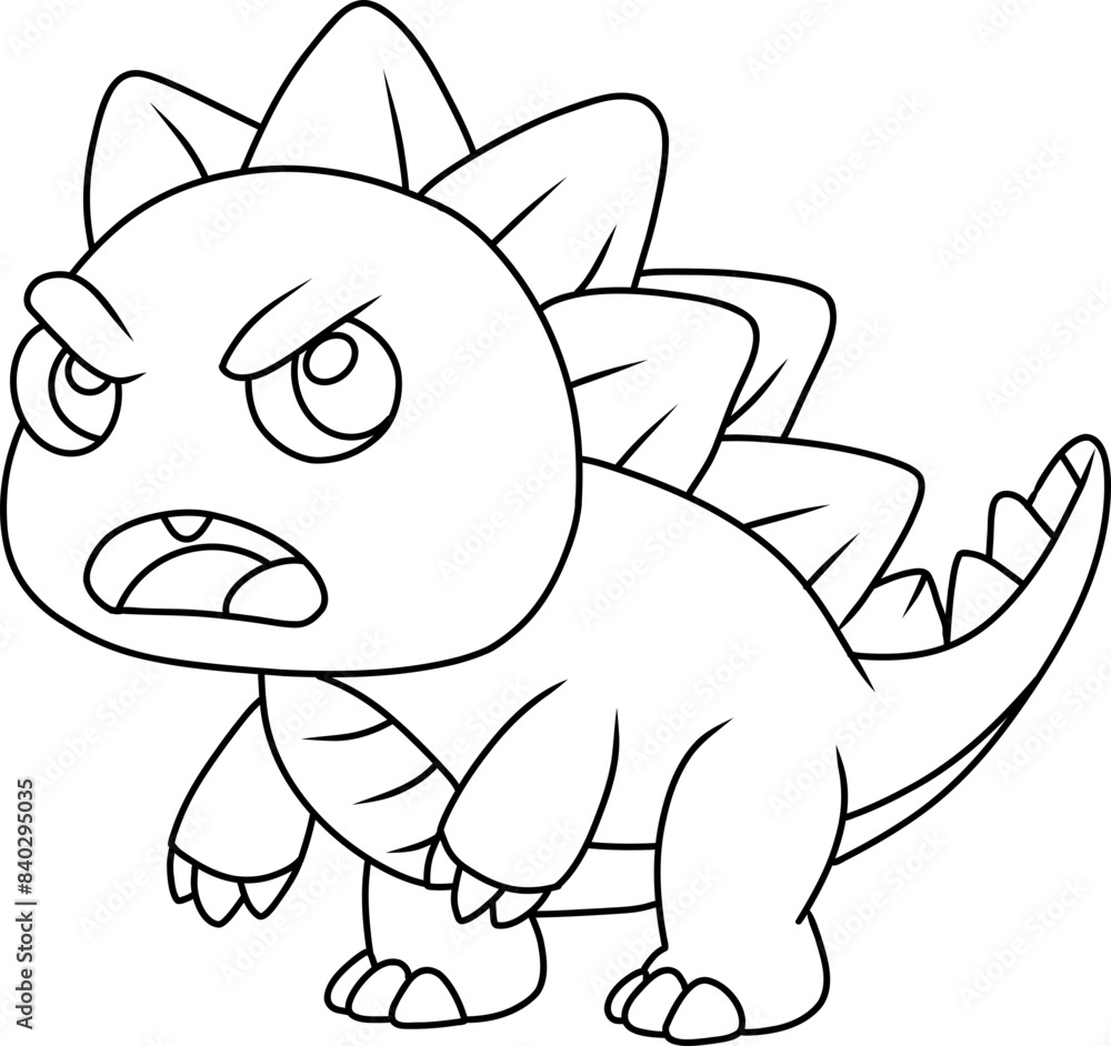 Hand drawn stegosaurus dinosaur angry. cartoon outline Hand drawn stegosaurus dinosaur angry. cartoon outline