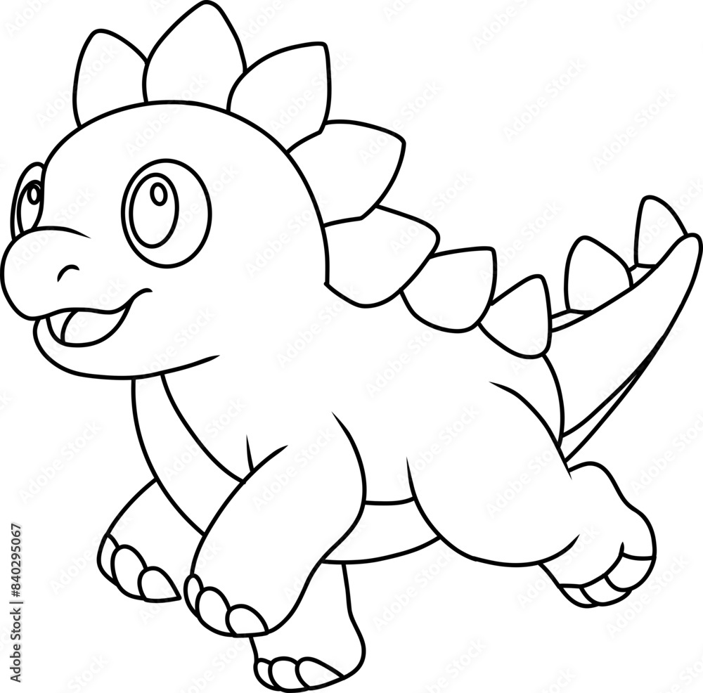 Fototapeta premium Hand drawn stegosaurus dinosaur running. cartoon outline
