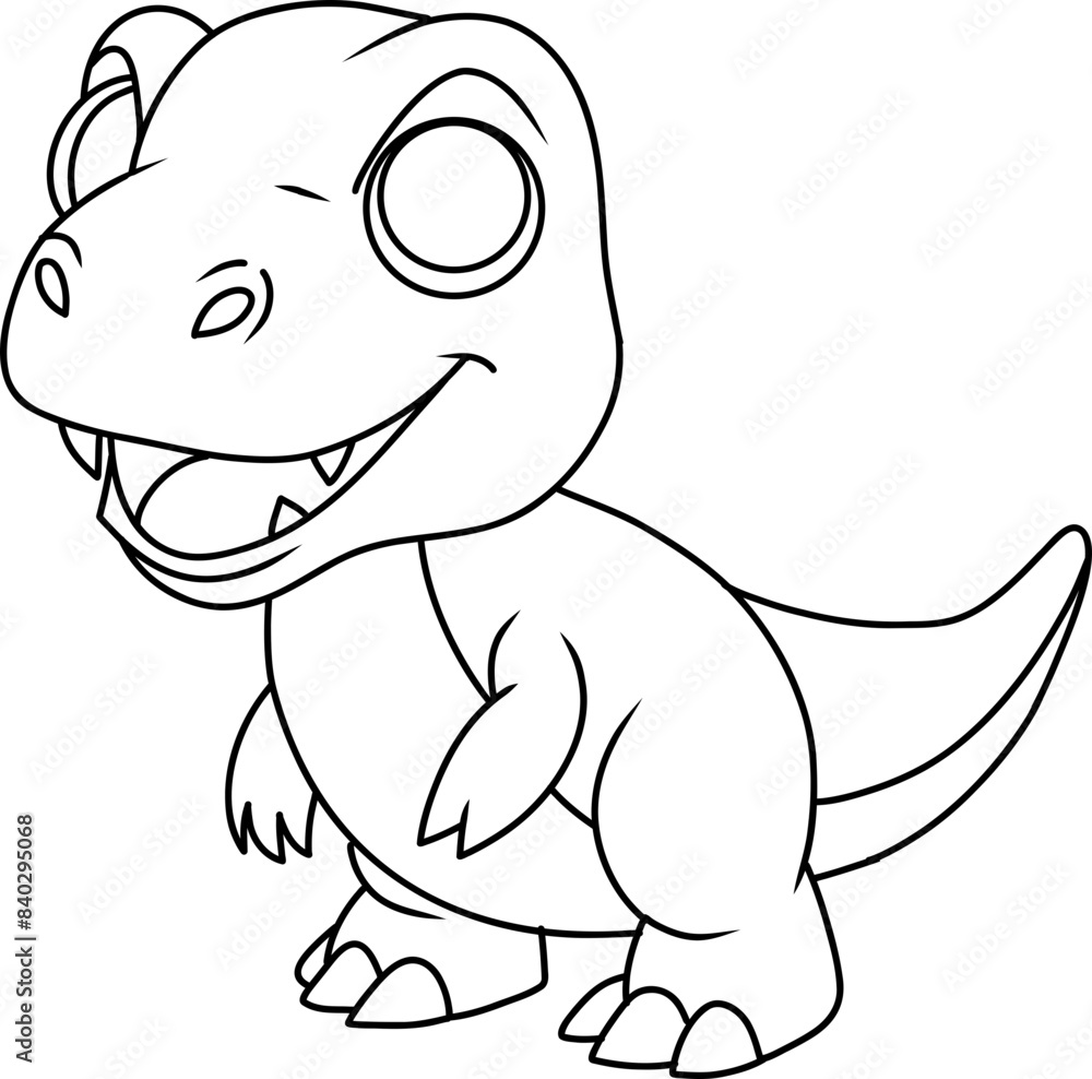 Fototapeta premium Hand drawn tyrannosaurus dinosaur happy. cartoon outline