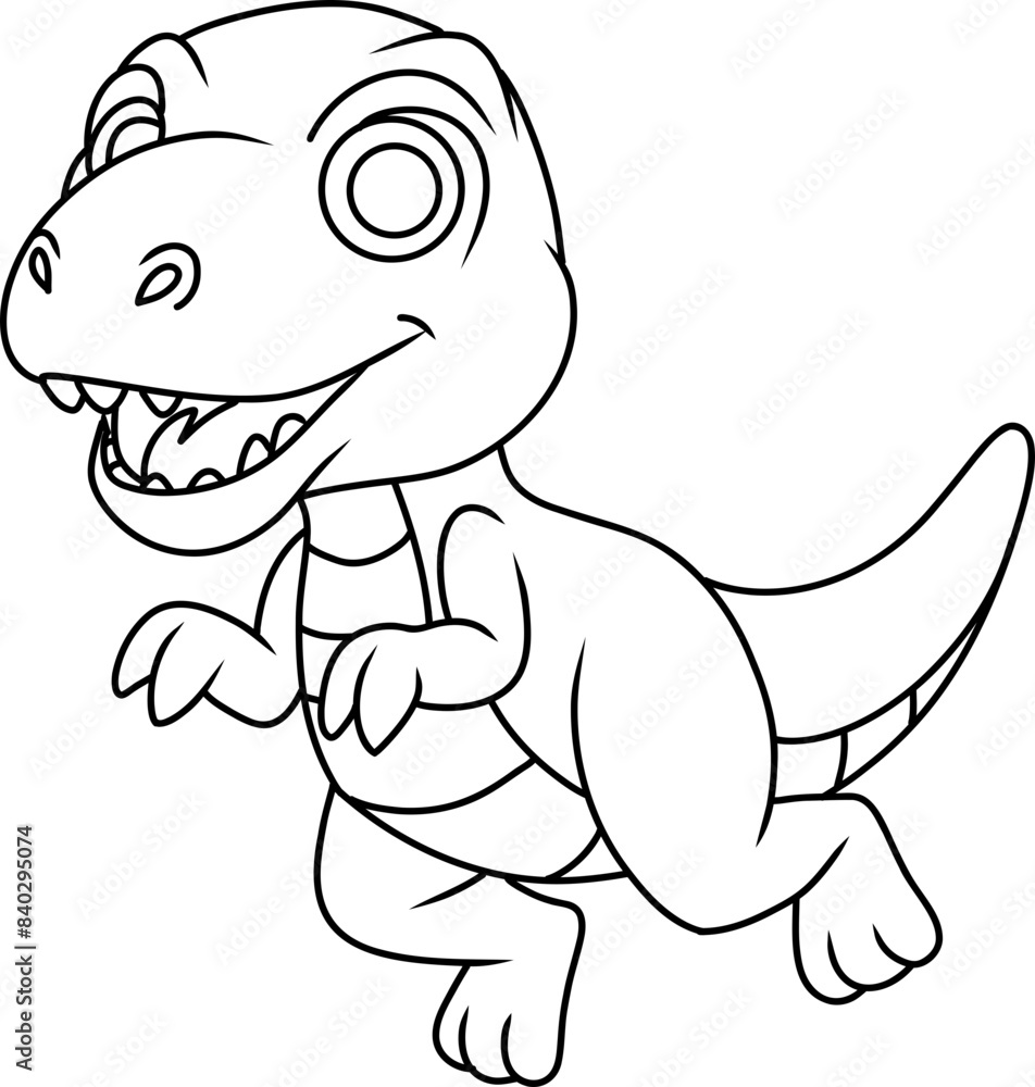 Obraz premium Hand drawn tyrannosaurus dinosaur running. cartoon outline