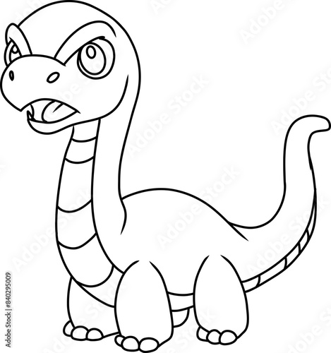 Hand drawn brachiosaurus dinosaur angry. cartoon outline