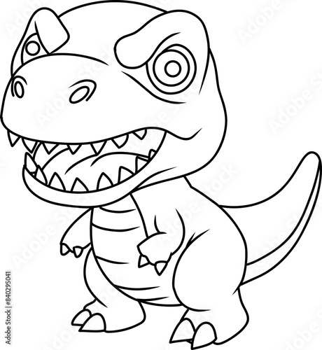 Hand drawn tyrannosaurus dinosaur angry. cartoon outline