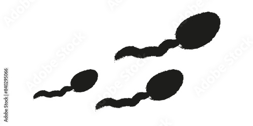 Hand Drawn Sperm in trendy Doodle Grunge style isolated white background.  Sperm family. Simple Black Scribble vector art. EPS 10