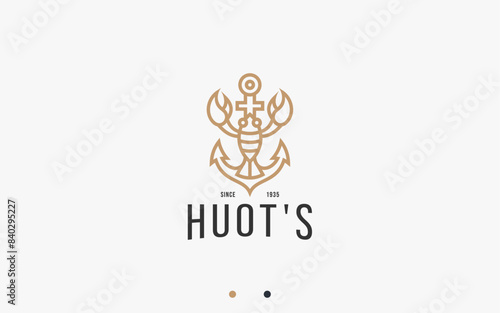 lobster with anchor logo design vector silhouette illustration
